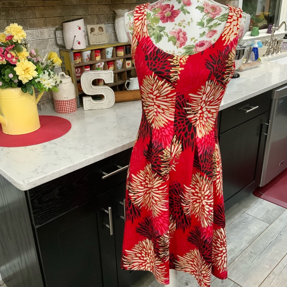 Pappagallo Sleeveless Fit & Flare Dress 
Red Gold Black White Size 6